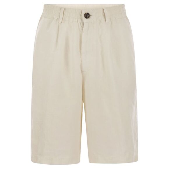 Brunello Cucinelli Men Bermuda Shorts In Light Délavé Linen Canvas
